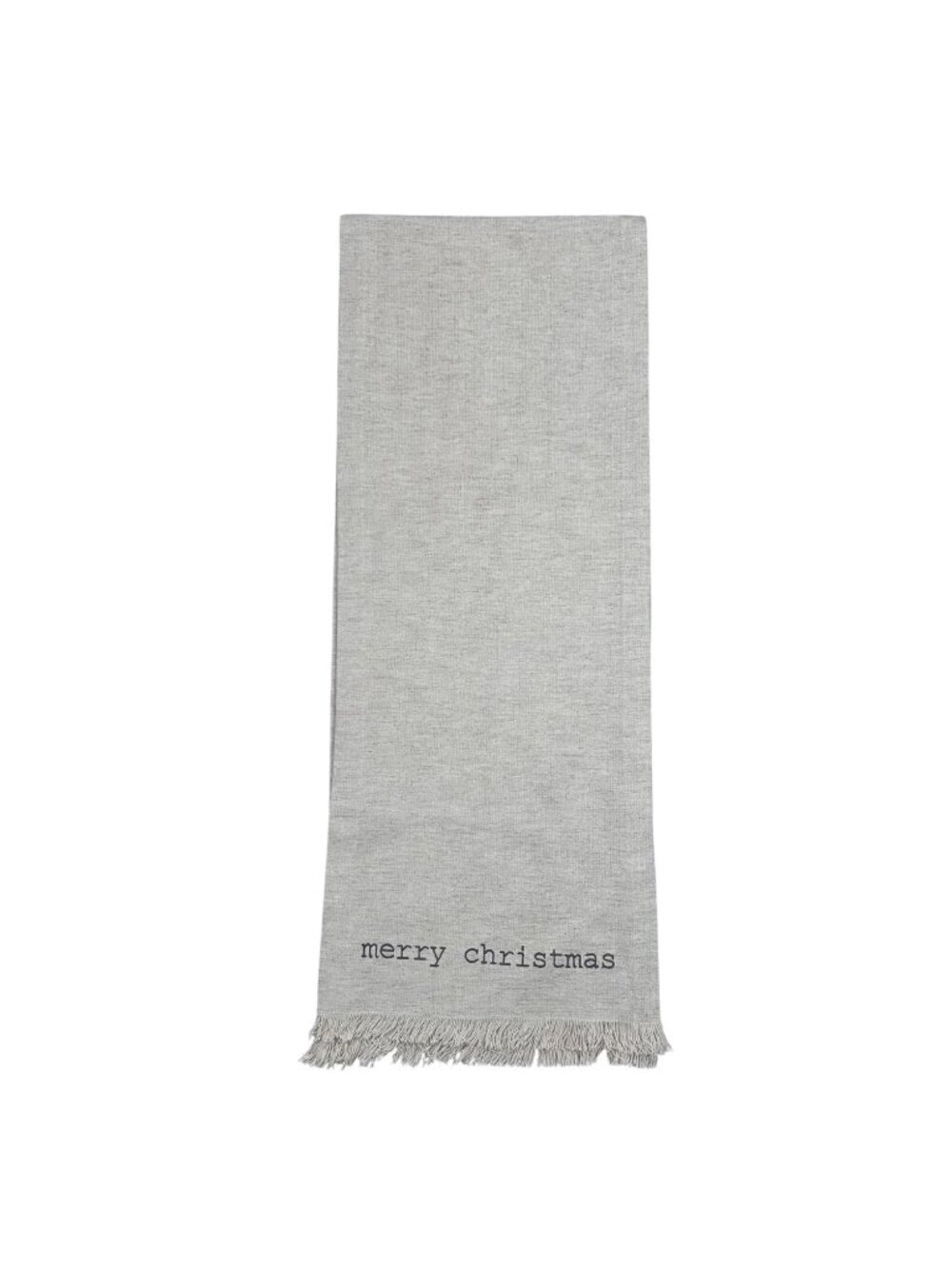 Merry Christmas Table Runner Beige Neutral Embroidered Minimalist